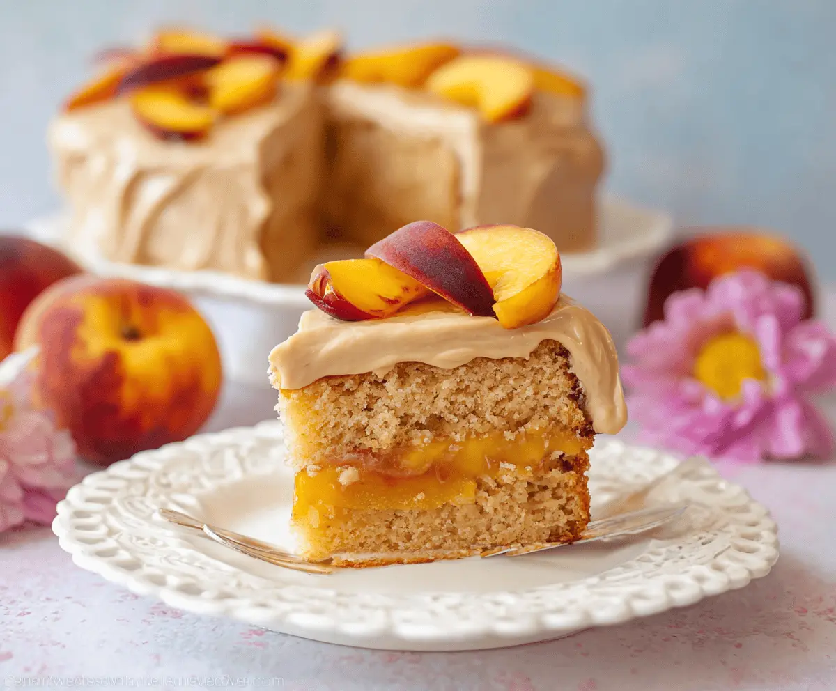 Moist Peach Cake with Sweet Brown Sugar Frosting