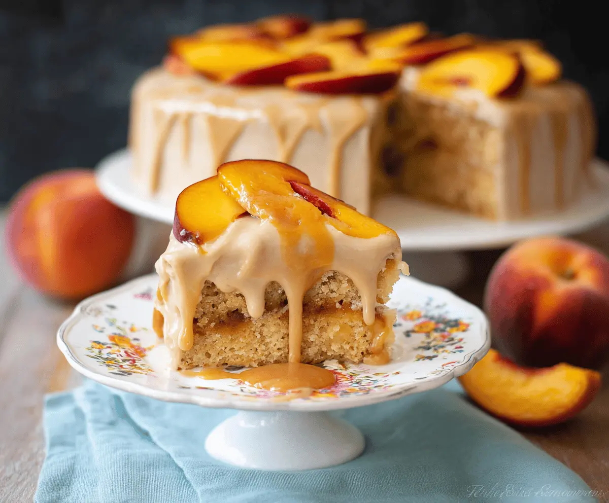 Moist Peach Cake with Sweet Brown Sugar Frosting