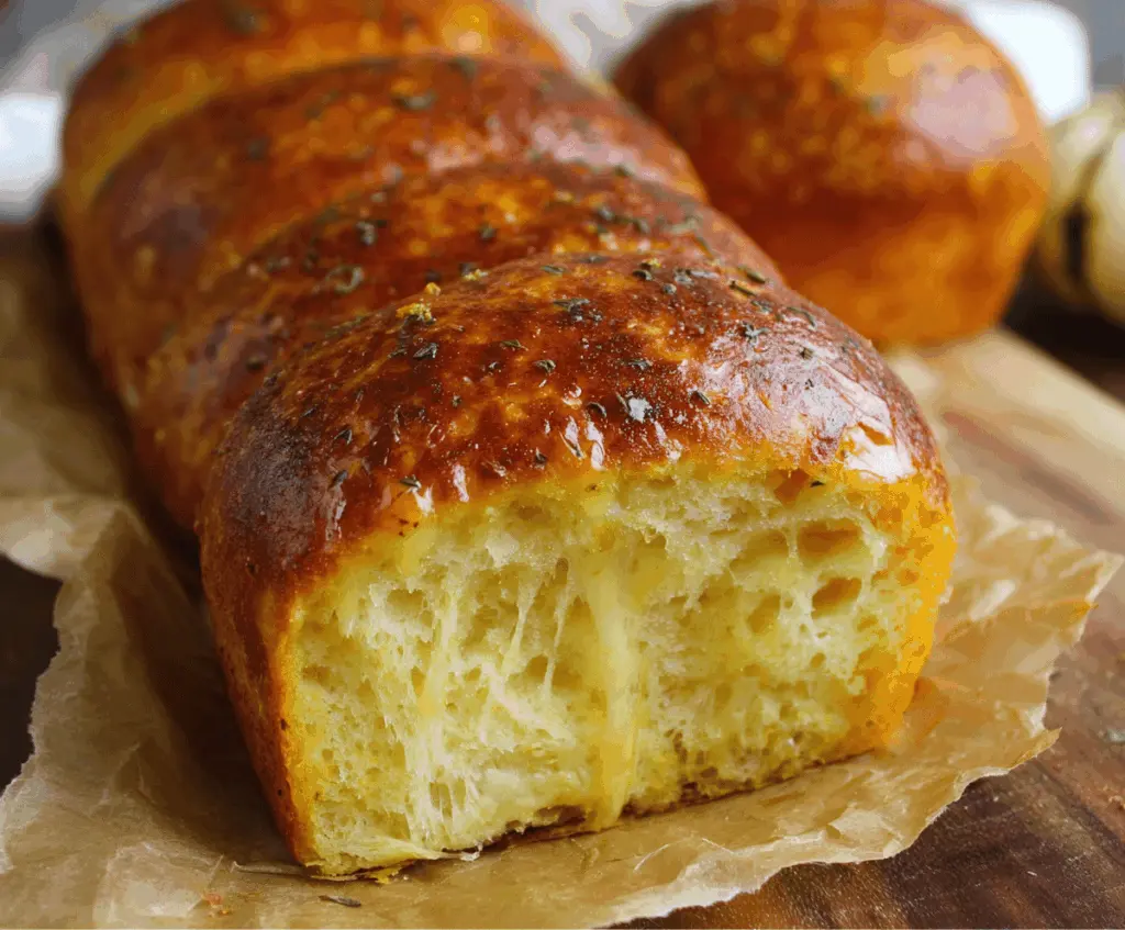 Freshly baked pumpkin sourdough bread rolls with a golden crust and soft, fluffy interior on a rustic wooden table