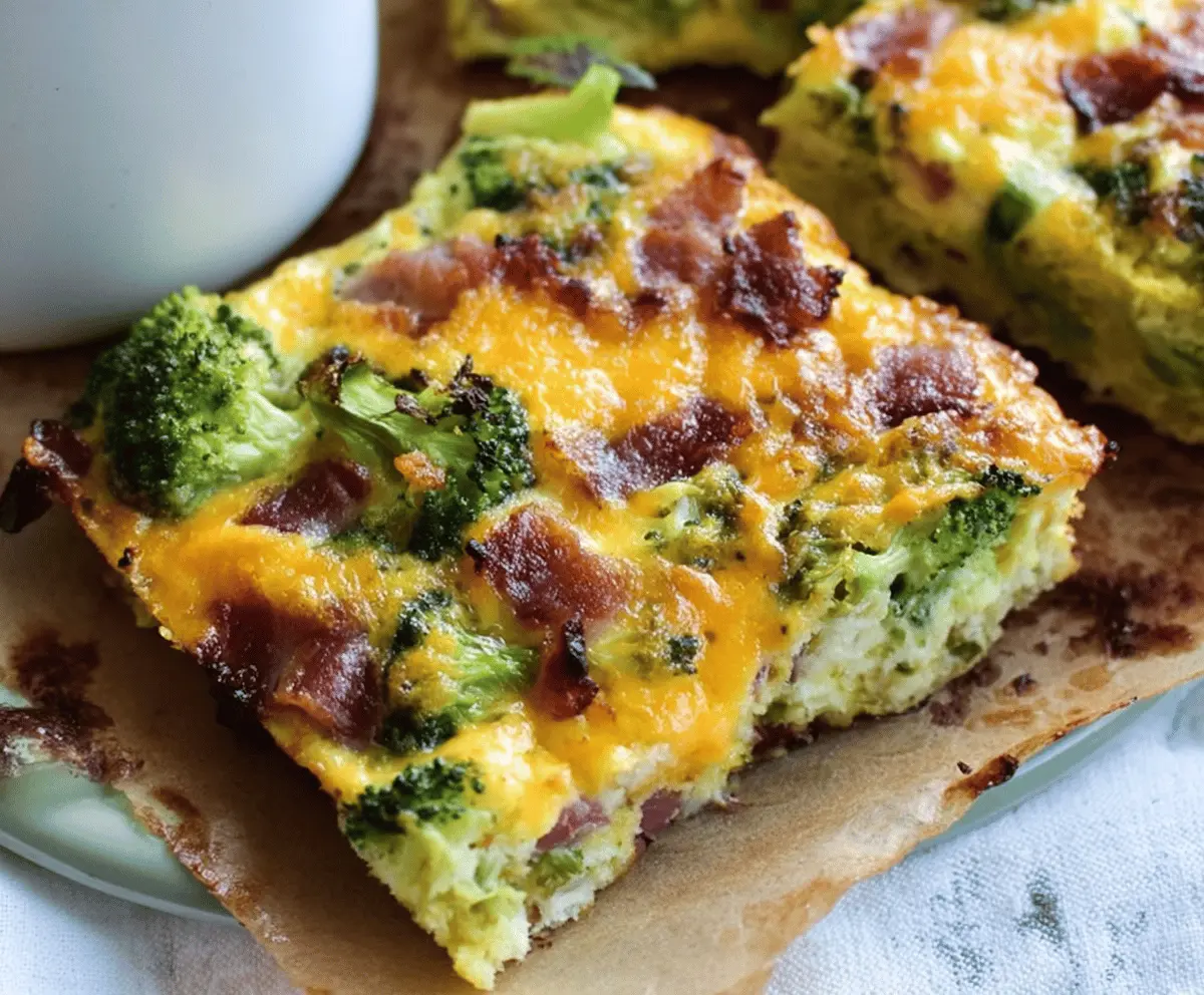 Easy Broccoli Cheddar Egg Bake with Turkey Bacon – Healthy Breakfast Recipe
