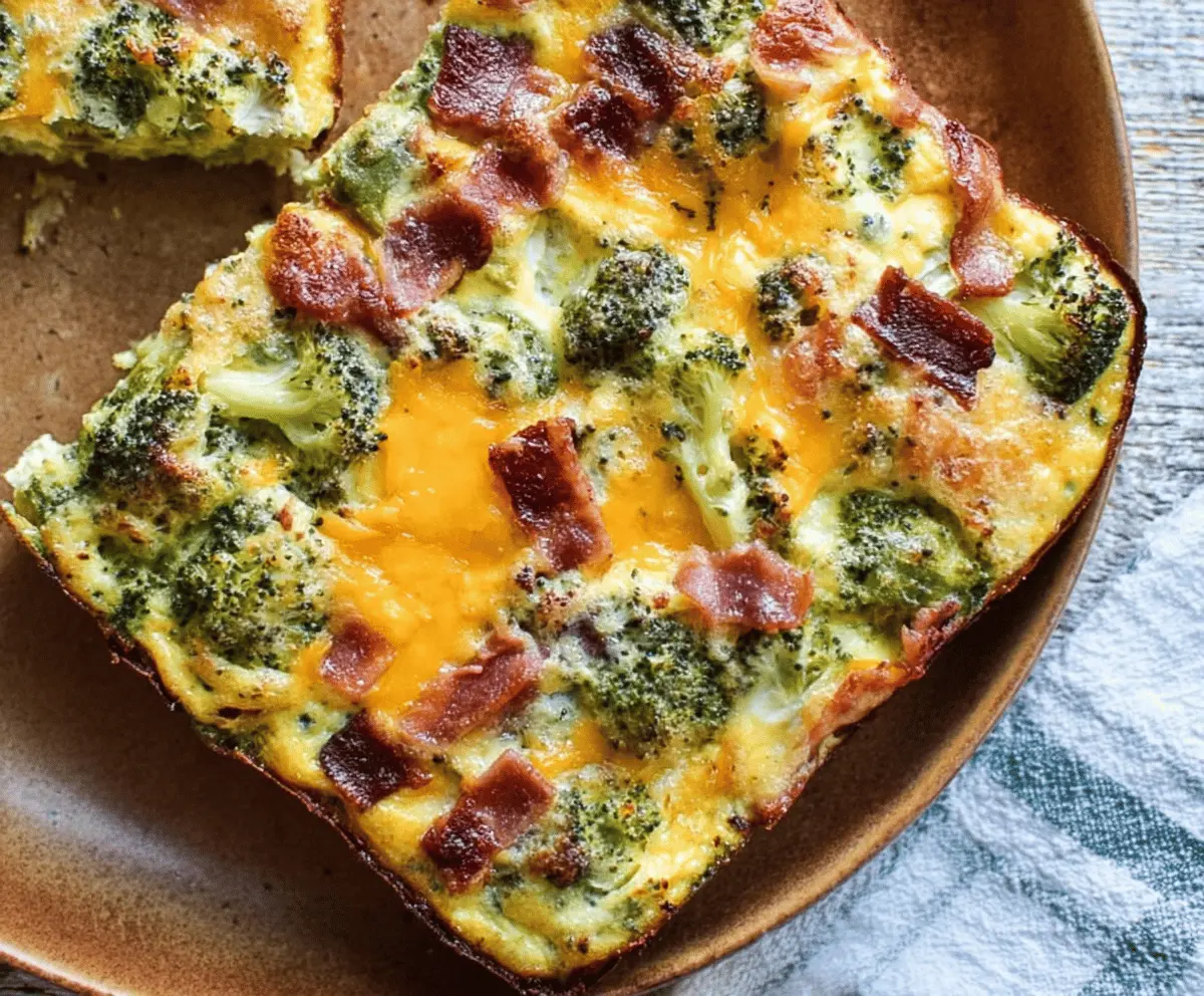 Broccoli Cheddar Egg Bake with Turkey Bacon