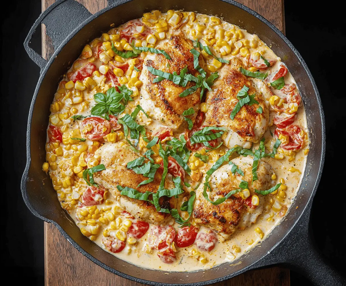  Creamy Skillet Chicken with Corn, Tomato and Basil