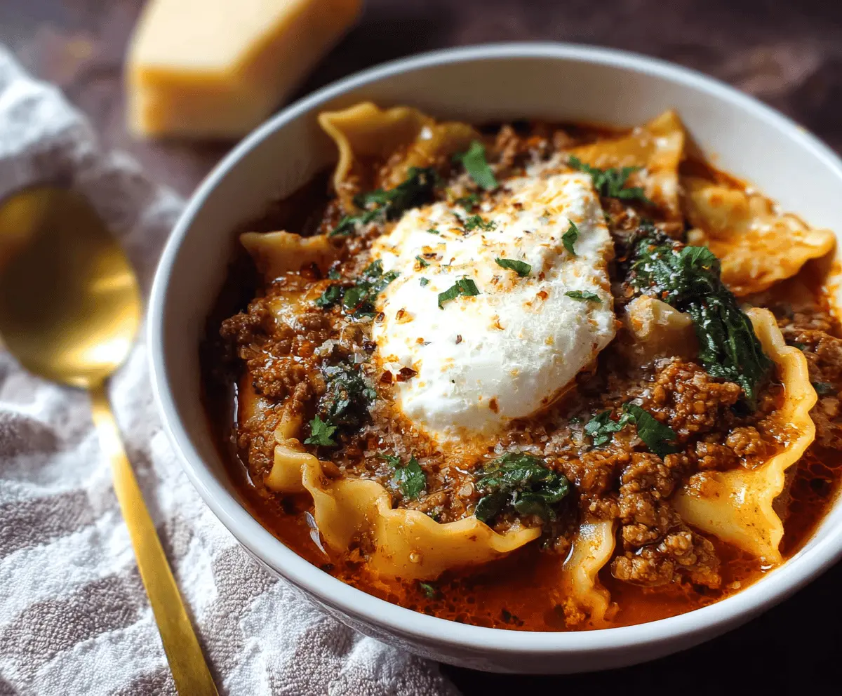 One-Pot Lasagna Soup with Ricotta Cheese