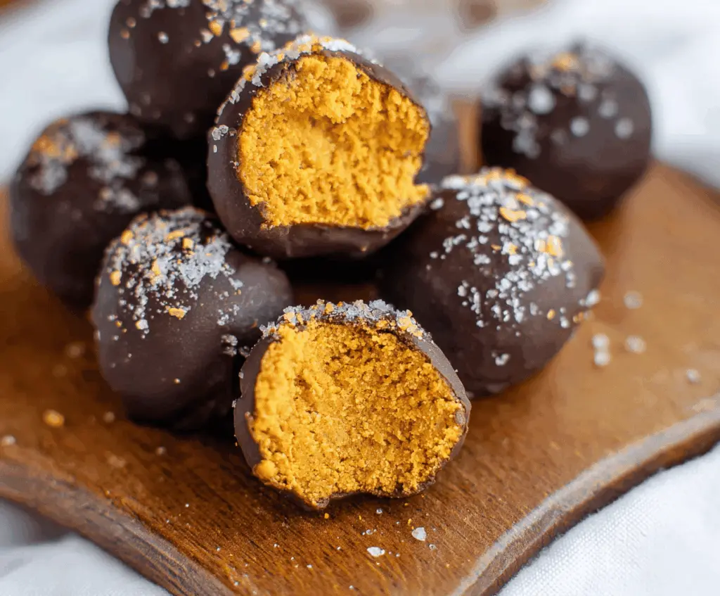 Delicious healthy pumpkin truffles with pumpkin puree, oats, and spices on a white plate, perfect for a nutritious snack or dessert