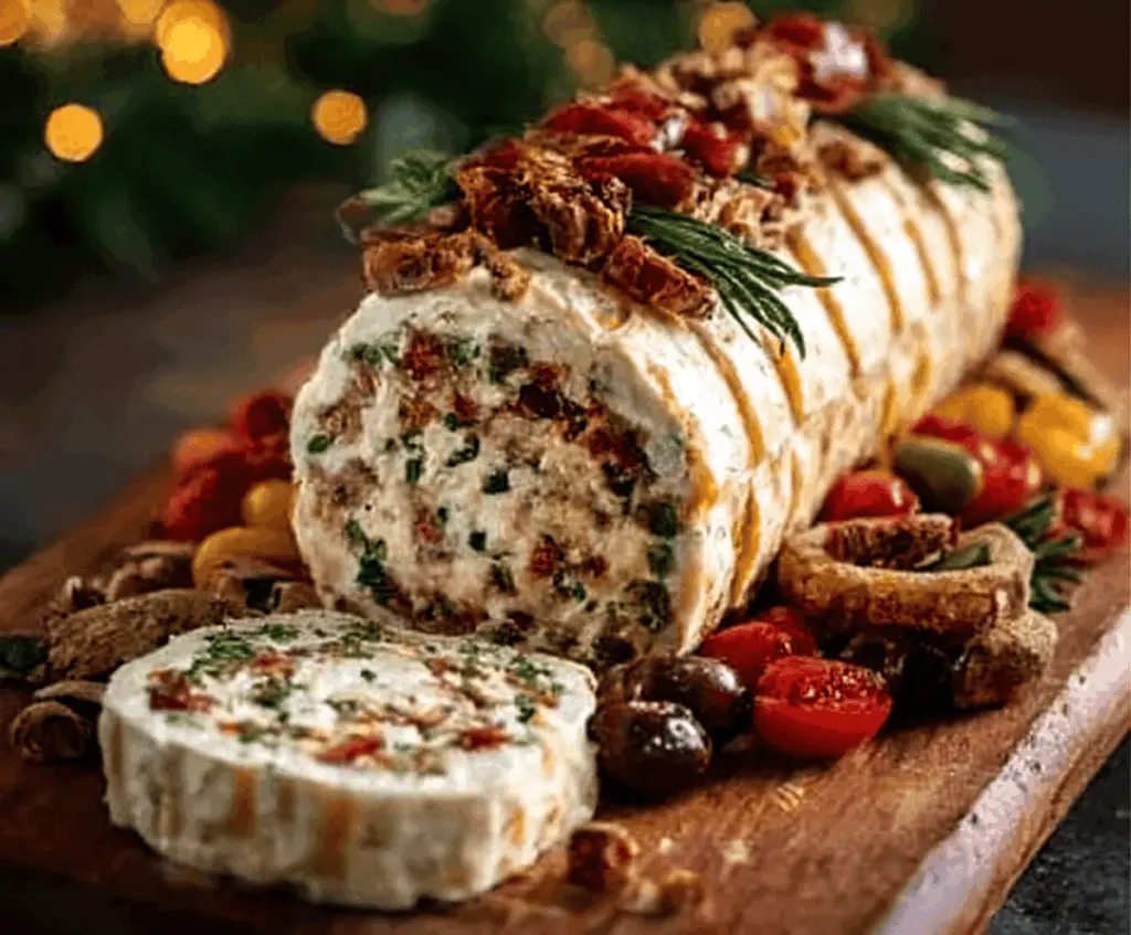 Delicious Italian Cheese Log with herbs and spices, perfect for appetizers and cheese platters
