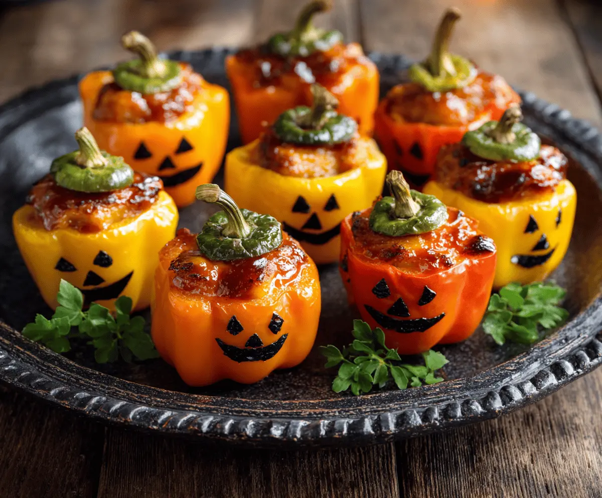 Easy Mini Jack-O’-Lantern Stuffed Peppers for Halloween Fun