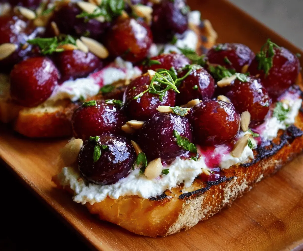 Baked grapes and whipped feta bruschetta
