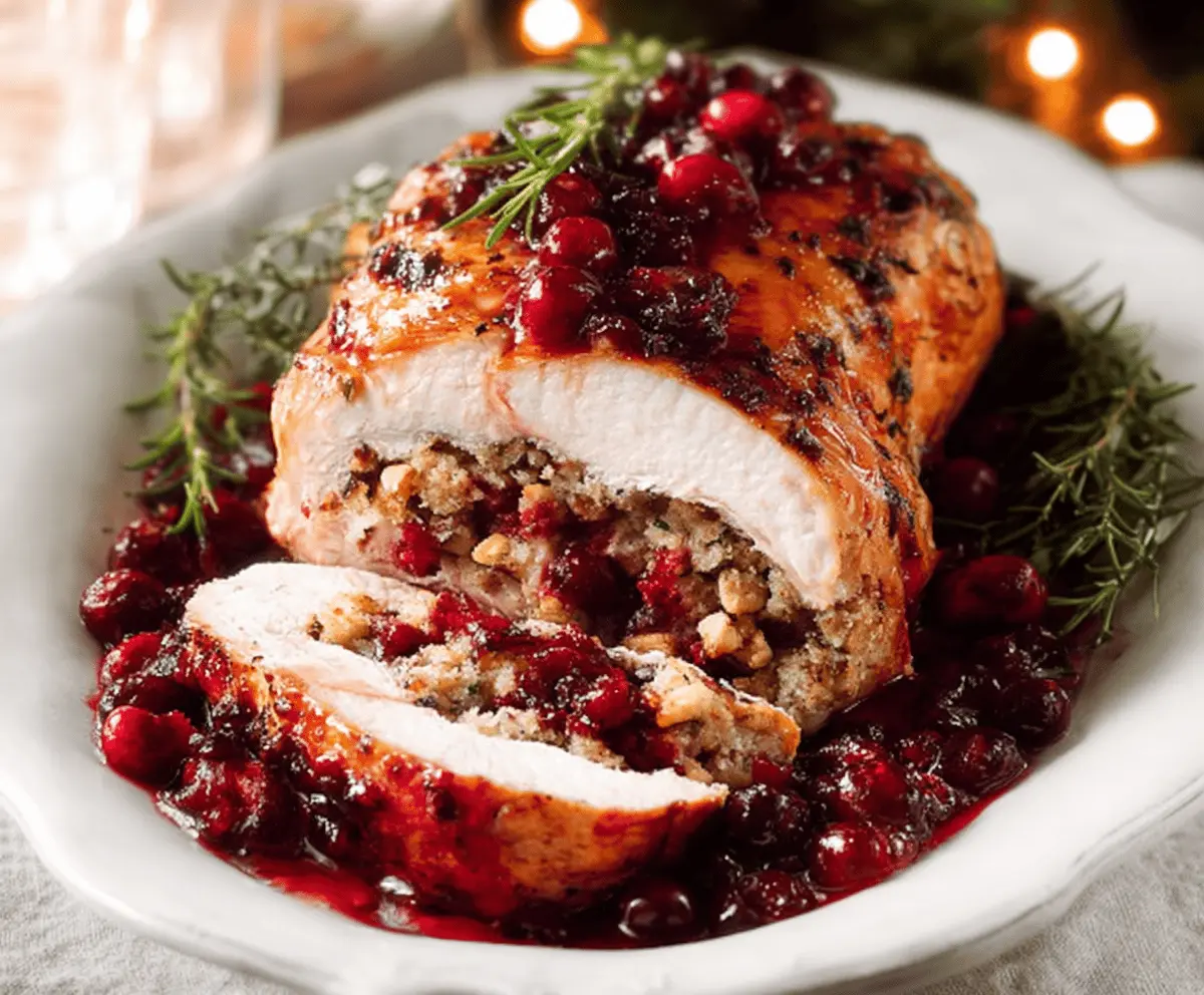 Easy Roast Turkey Breast with Cranberry Walnut Stuffing