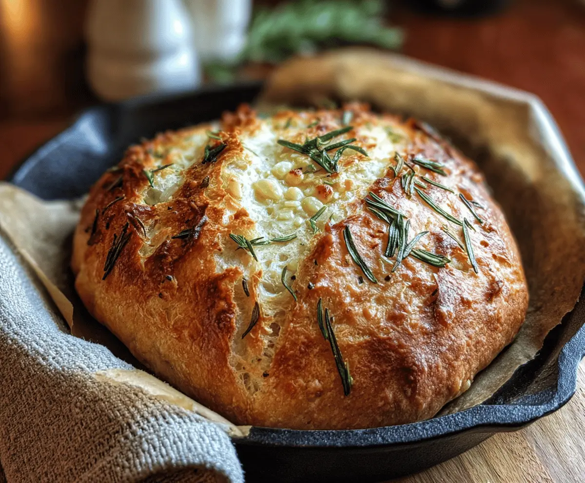 Rustic No-Knead Rosemary Garlic Bread