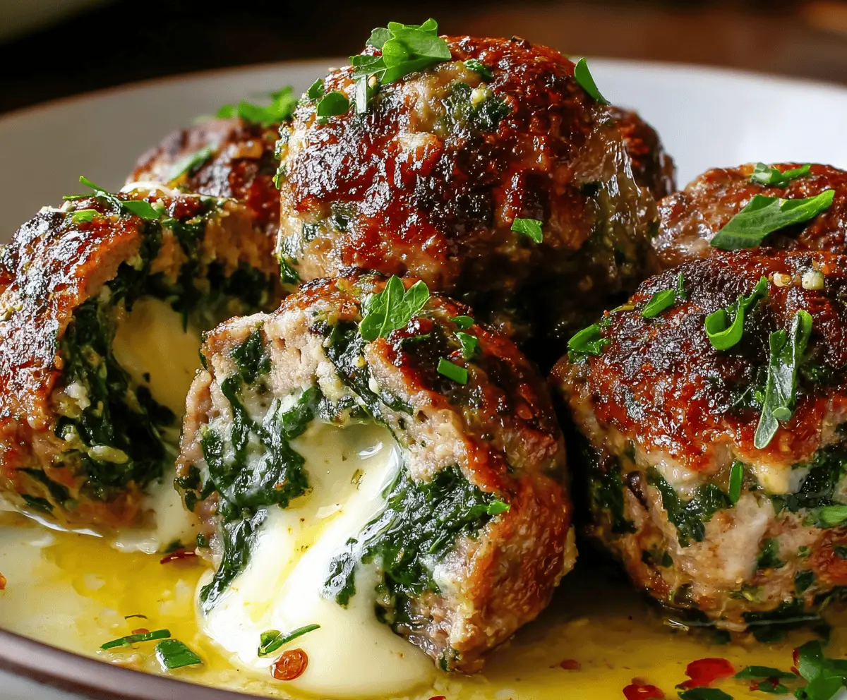 Cheesy Spinach Garlic Meatballs