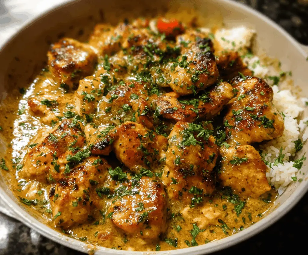 Creamy Butter Chicken Skillet served with fresh herbs and savory spices at Texas Roadhouse.