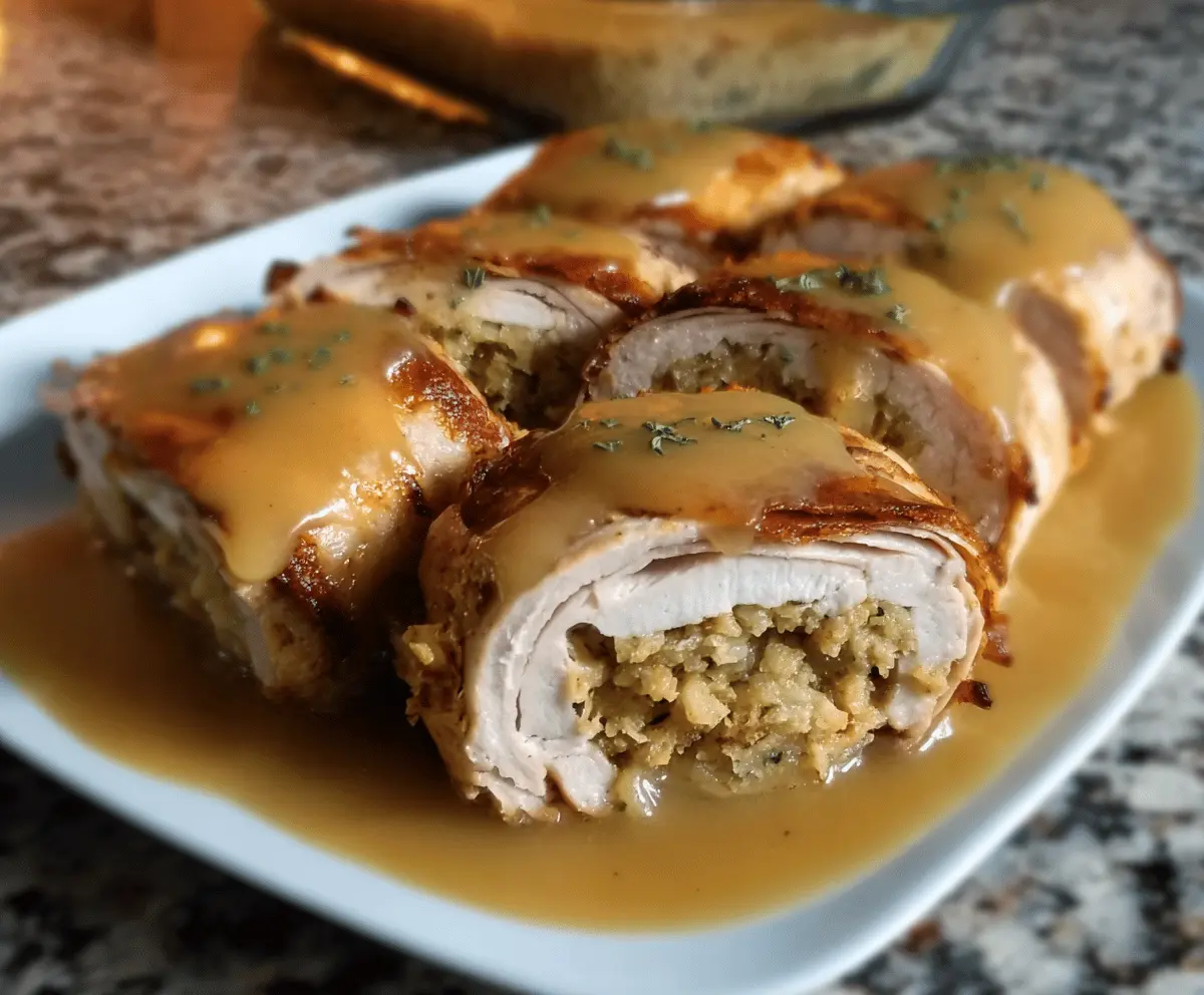 Turkey and Stuffing Roll Ups with Creamy Gravy