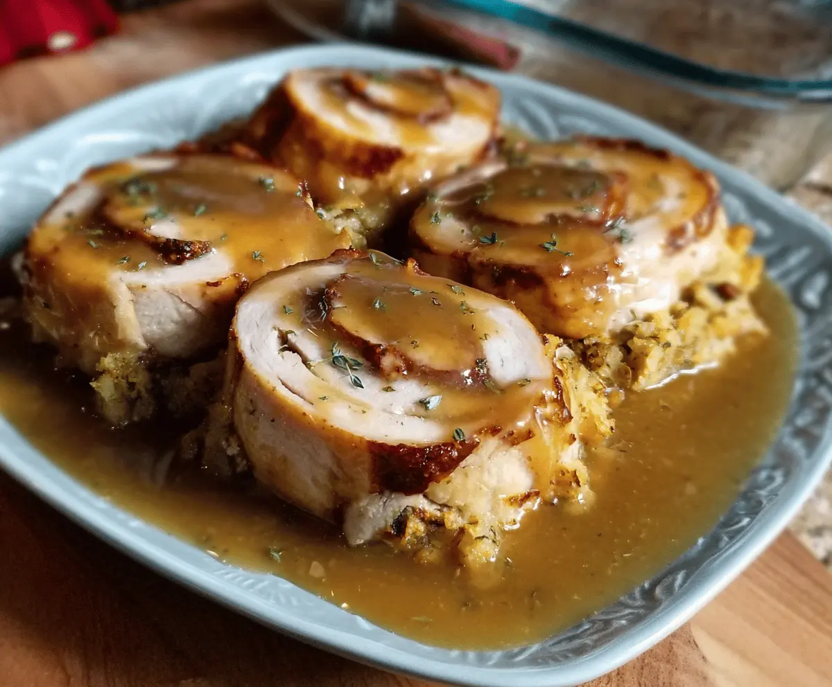 Easy Turkey Stuffing Roll Ups with Gravy