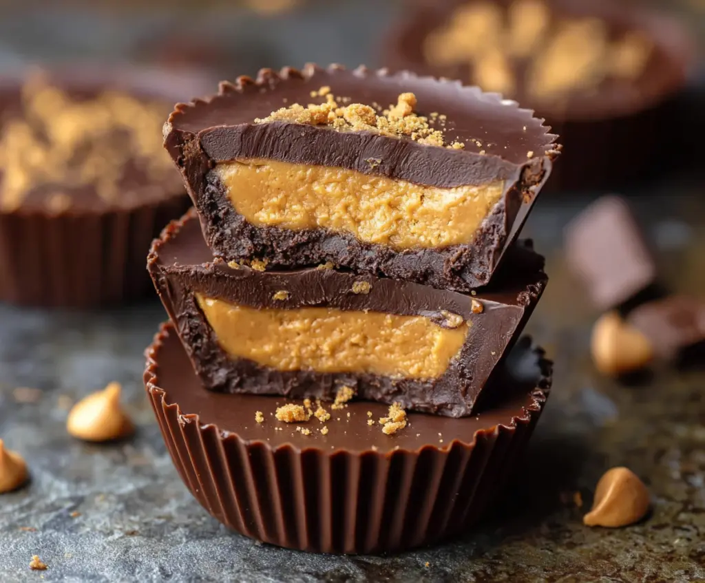 Delicious homemade Reese's Peanut Butter Cups with creamy peanut butter and chocolate coating.