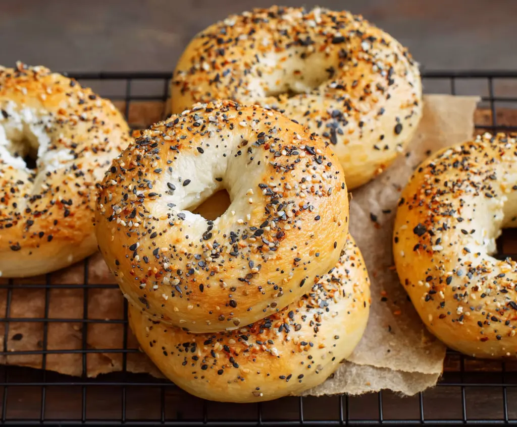 Delicious high protein Greek yogurt bagels on a plate, perfect for a healthy breakfast or snack.