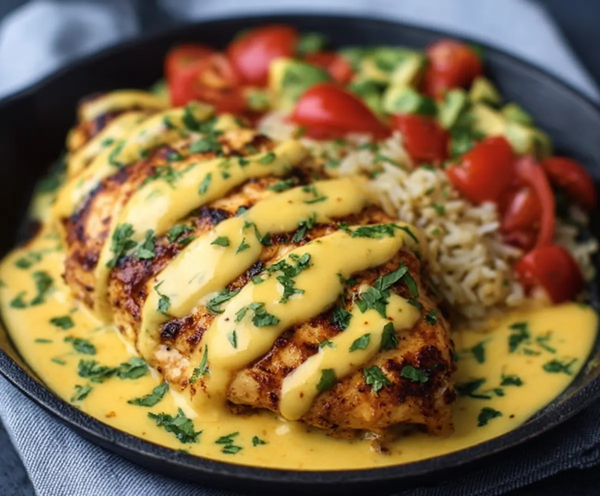 Mexican chicken covered with creamy cheese sauce
