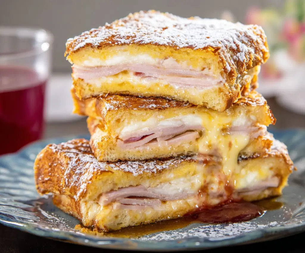 Delicious Monte Cristo Sandwich with melted cheese and crispy bread, perfect for breakfast or brunch.