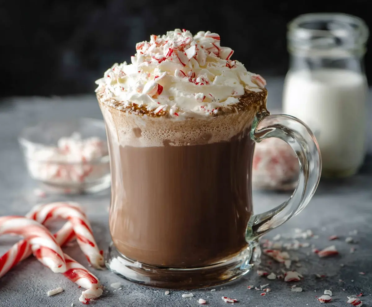 Peppermint mocha drink topped with whipped cream
