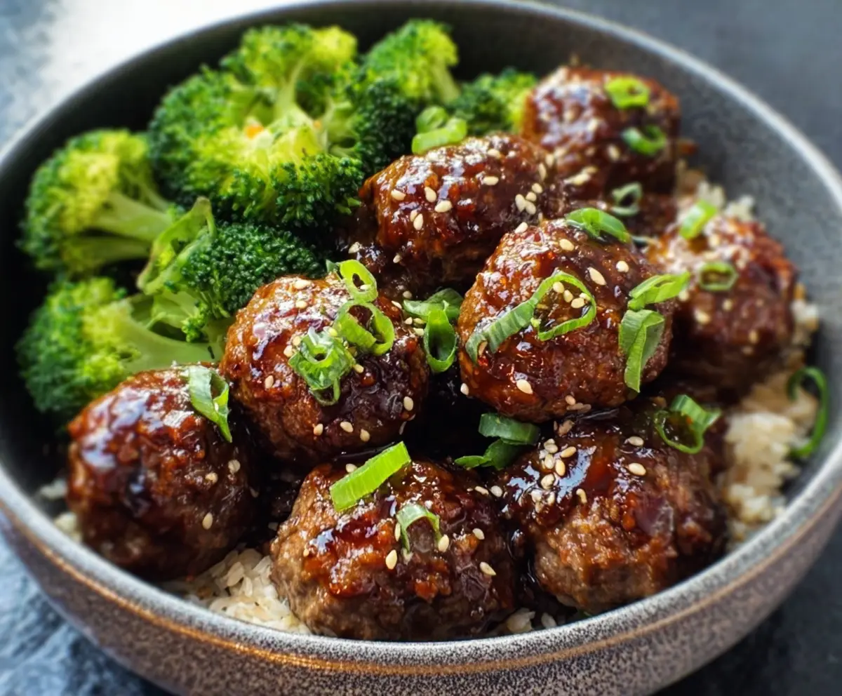 Sticky Mongolian Meatballs & Broccoli