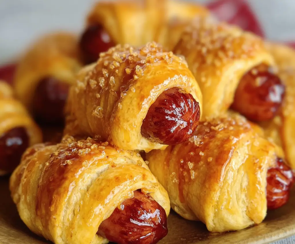 Delicious sweet glazed pigs in a blanket, perfect for parties and appetizers.