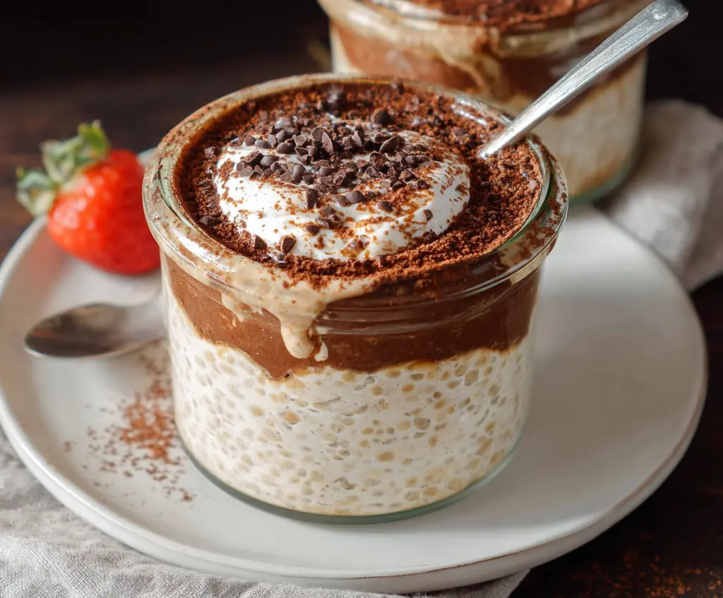 Creamy Tiramisu Overnight Oats with Coffee and Cocoa Powder for a Delicious Breakfast