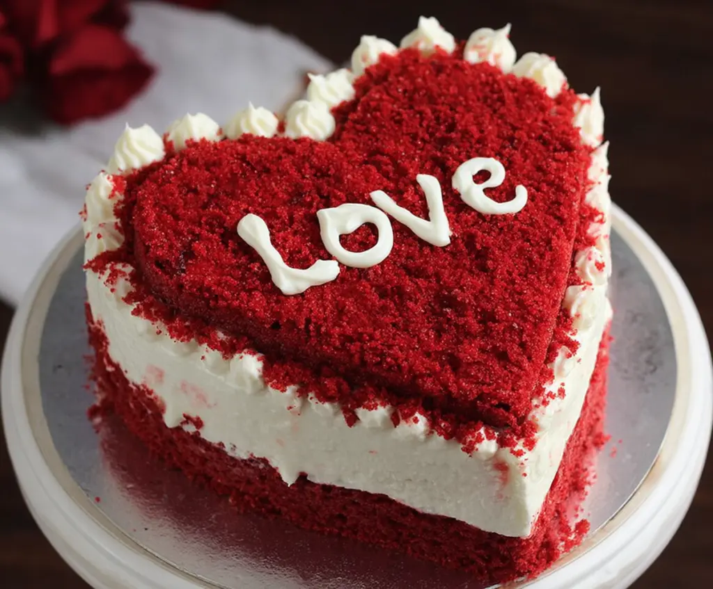 Delicious Valentine's Heart Red Velvet Cake with creamy frosting, perfect for romantic celebrations.