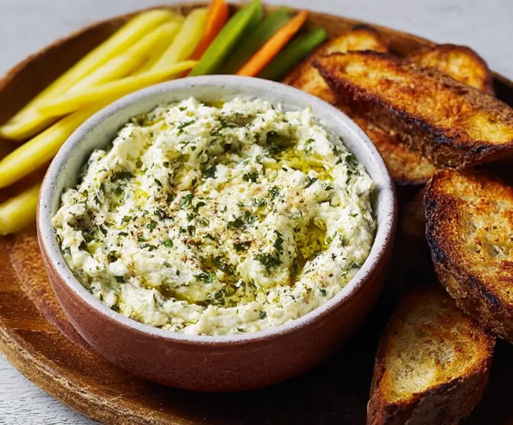 Delicious hearts of palm dip served with fresh vegetables and chips, perfect for appetizers.