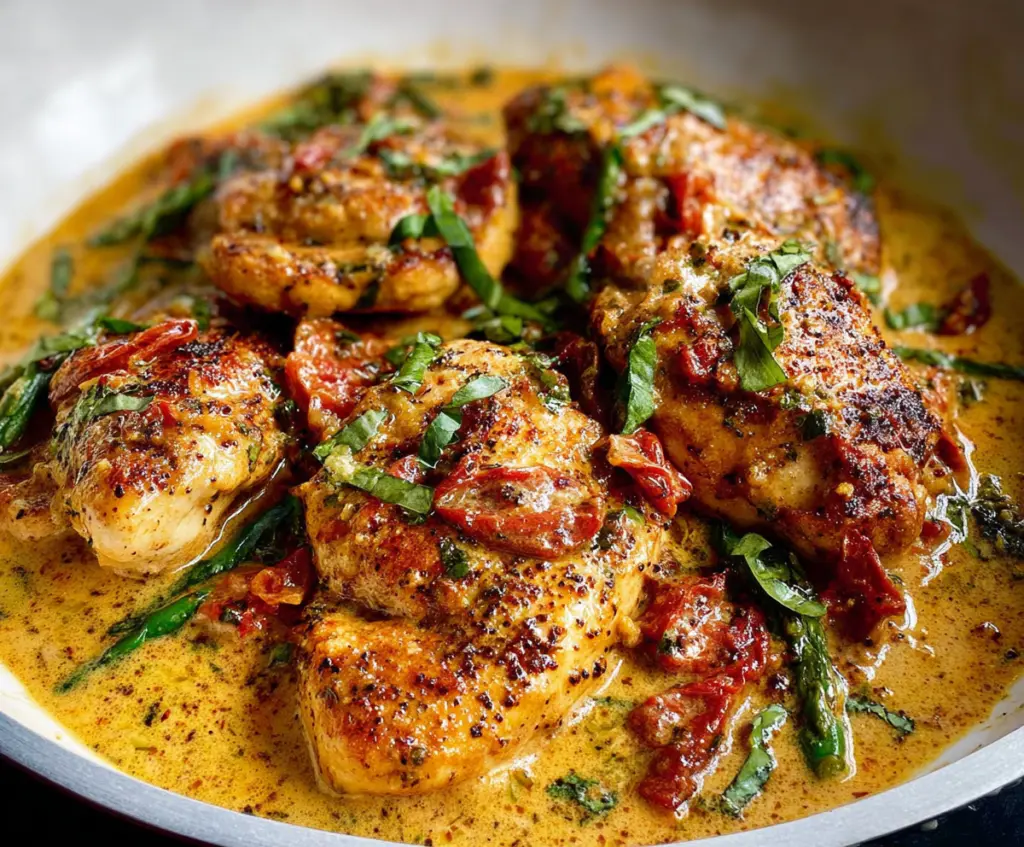 Creamy Marry Me Chicken recipe served with fresh herbs and vegetables.