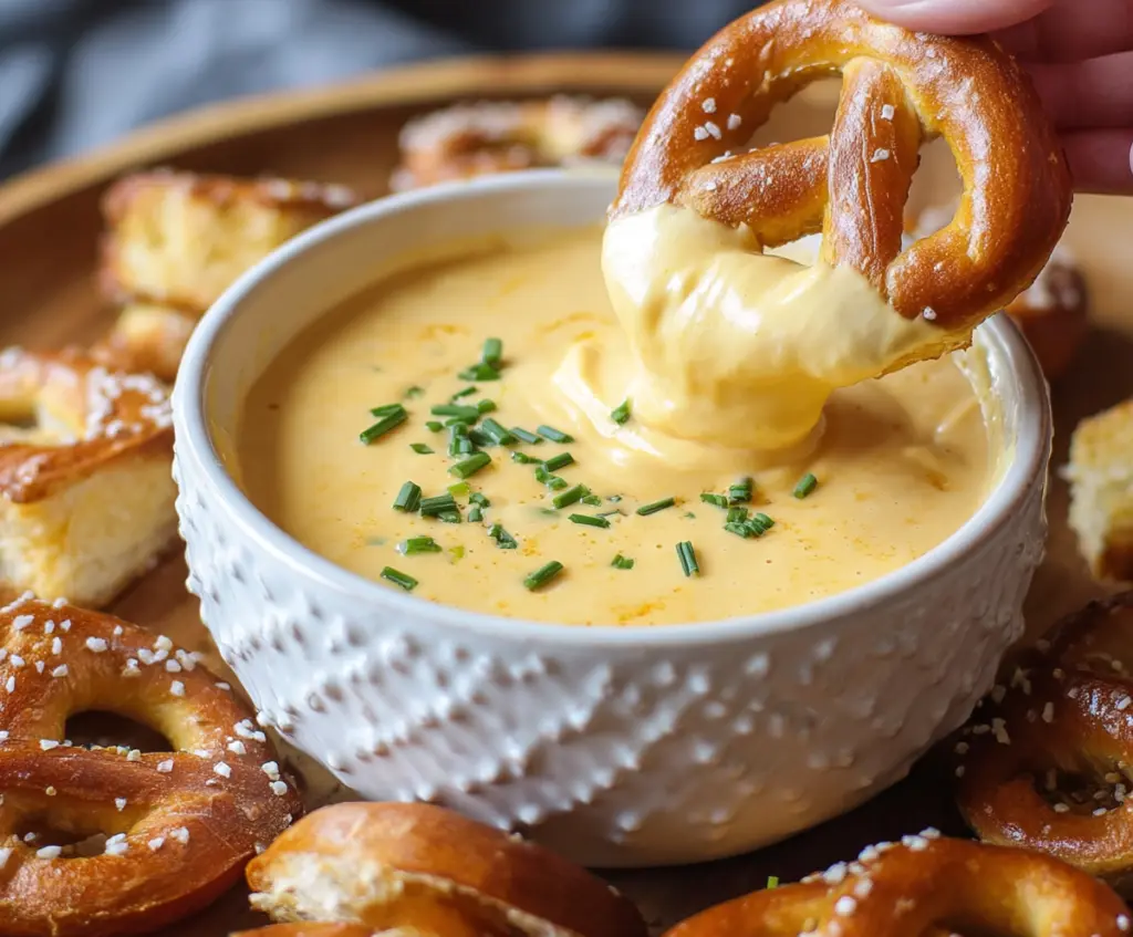 Creamy savory beer cheese dip served with fresh bread and snacks, perfect for parties and gatherings.