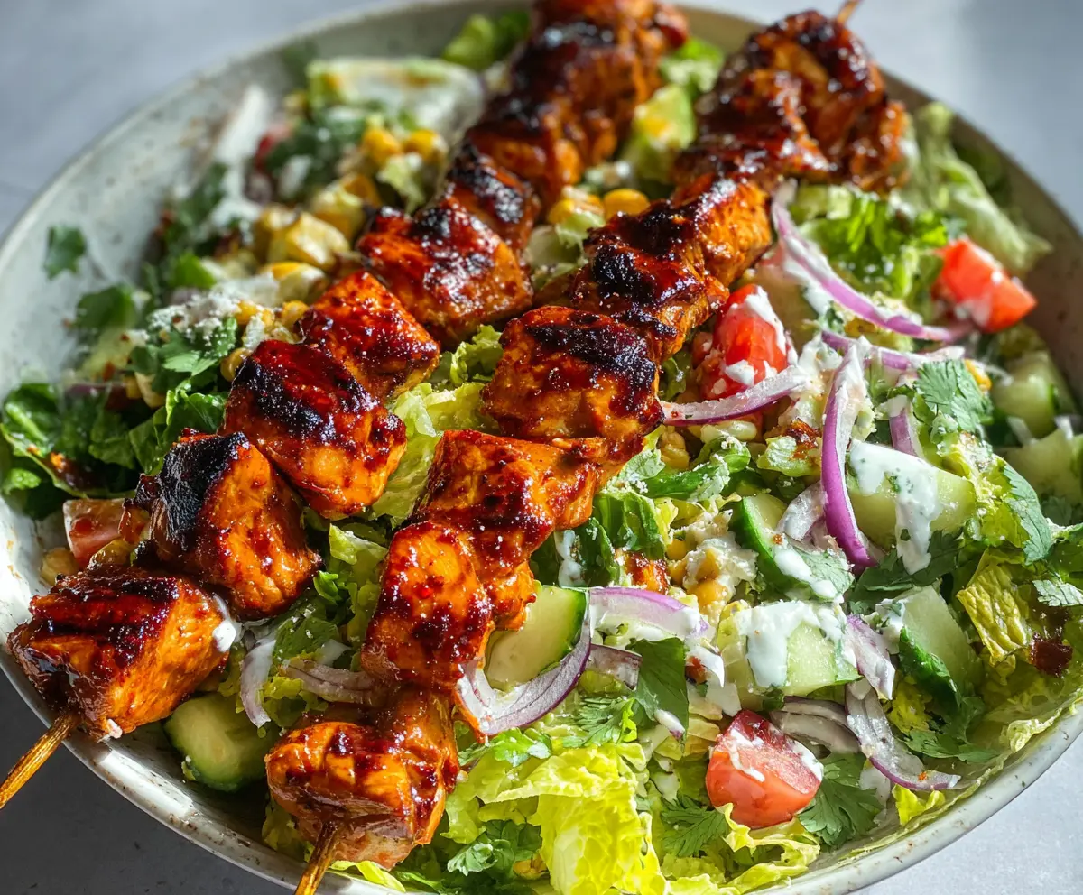 Easy BBQ Chicken Skewer Salad