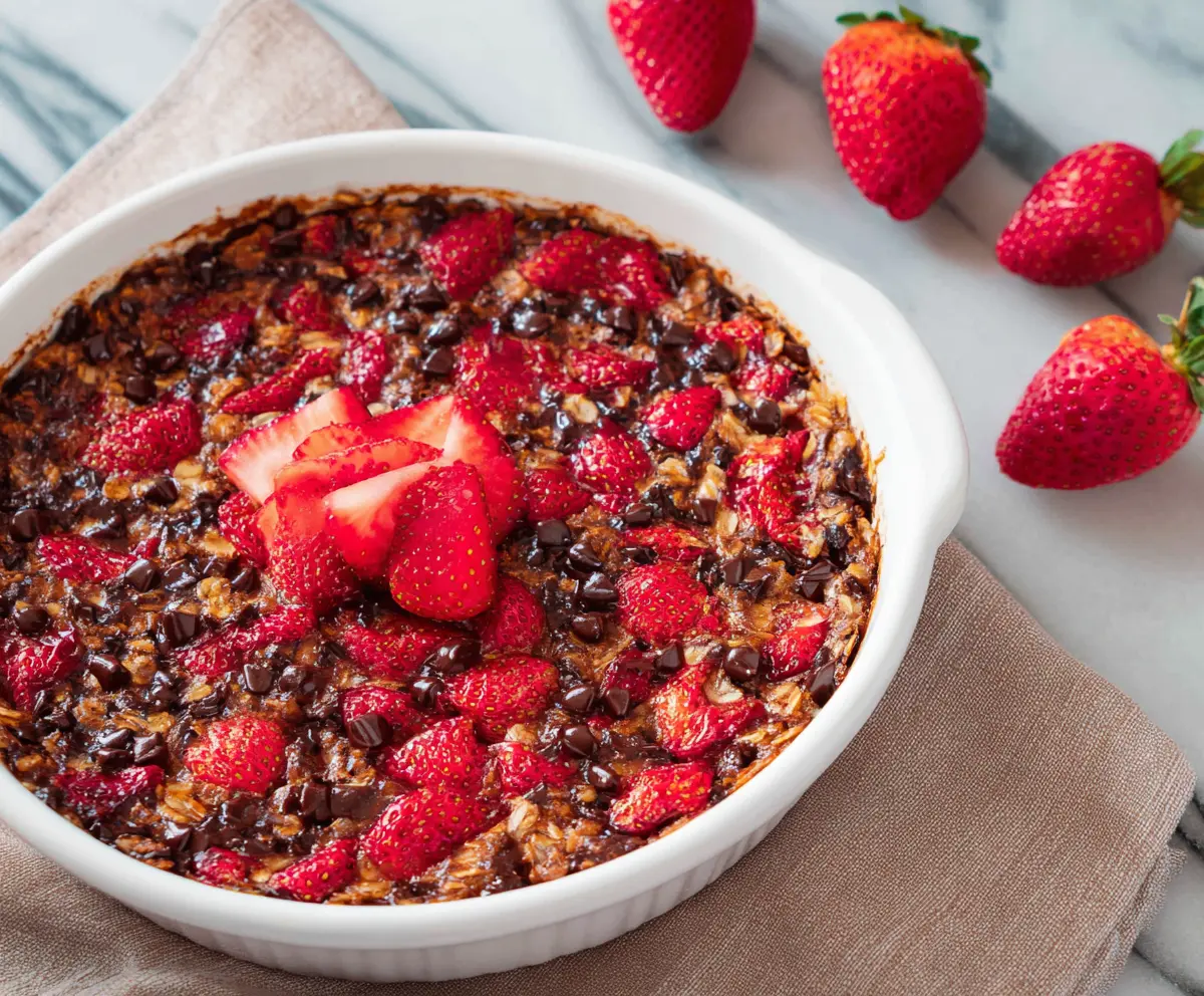 Easy Chocolate Strawberry Baked Oatmeal