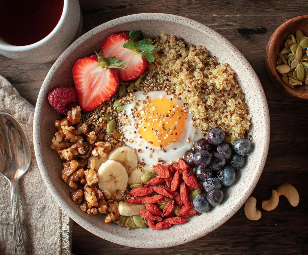 Delicious quinoa breakfast bowls topped with fresh fruits and nuts for a healthy start to the day.