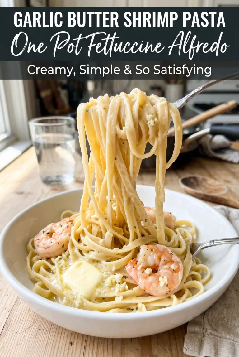 One Pot Shrimp Fettuccine Alfredo