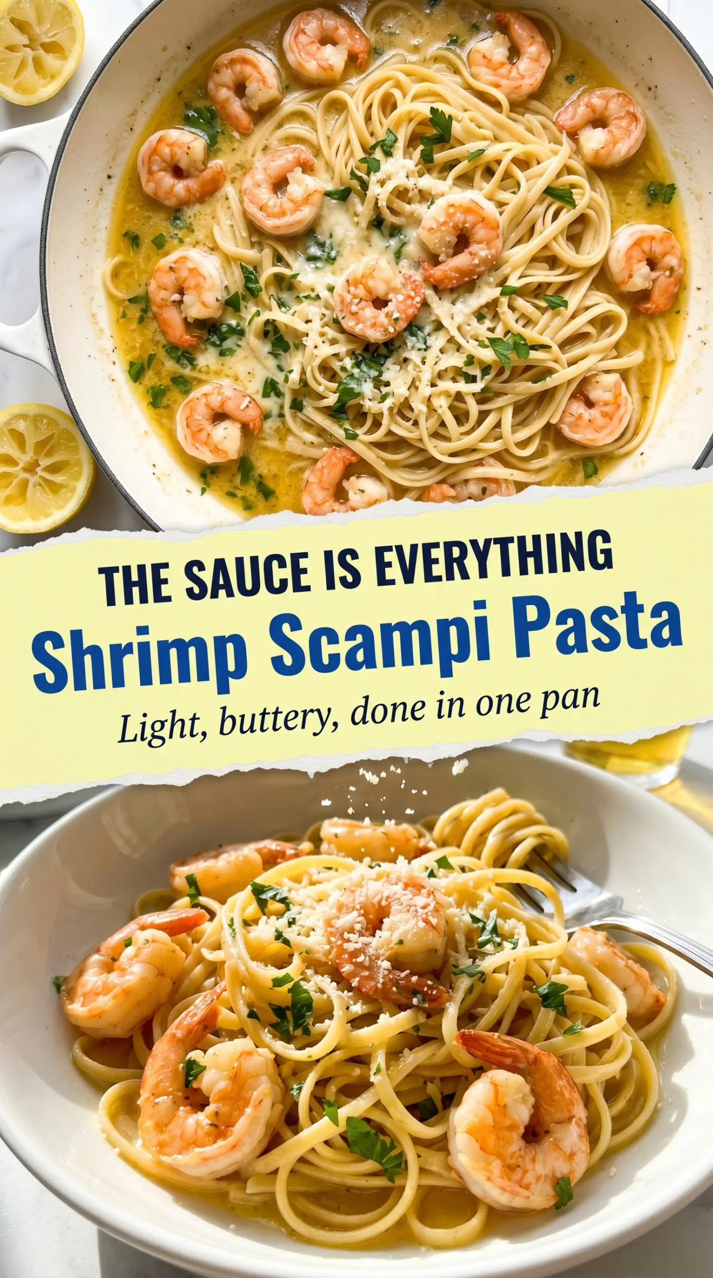 Shrimp Scampi Pasta with lemony garlic butter sauce