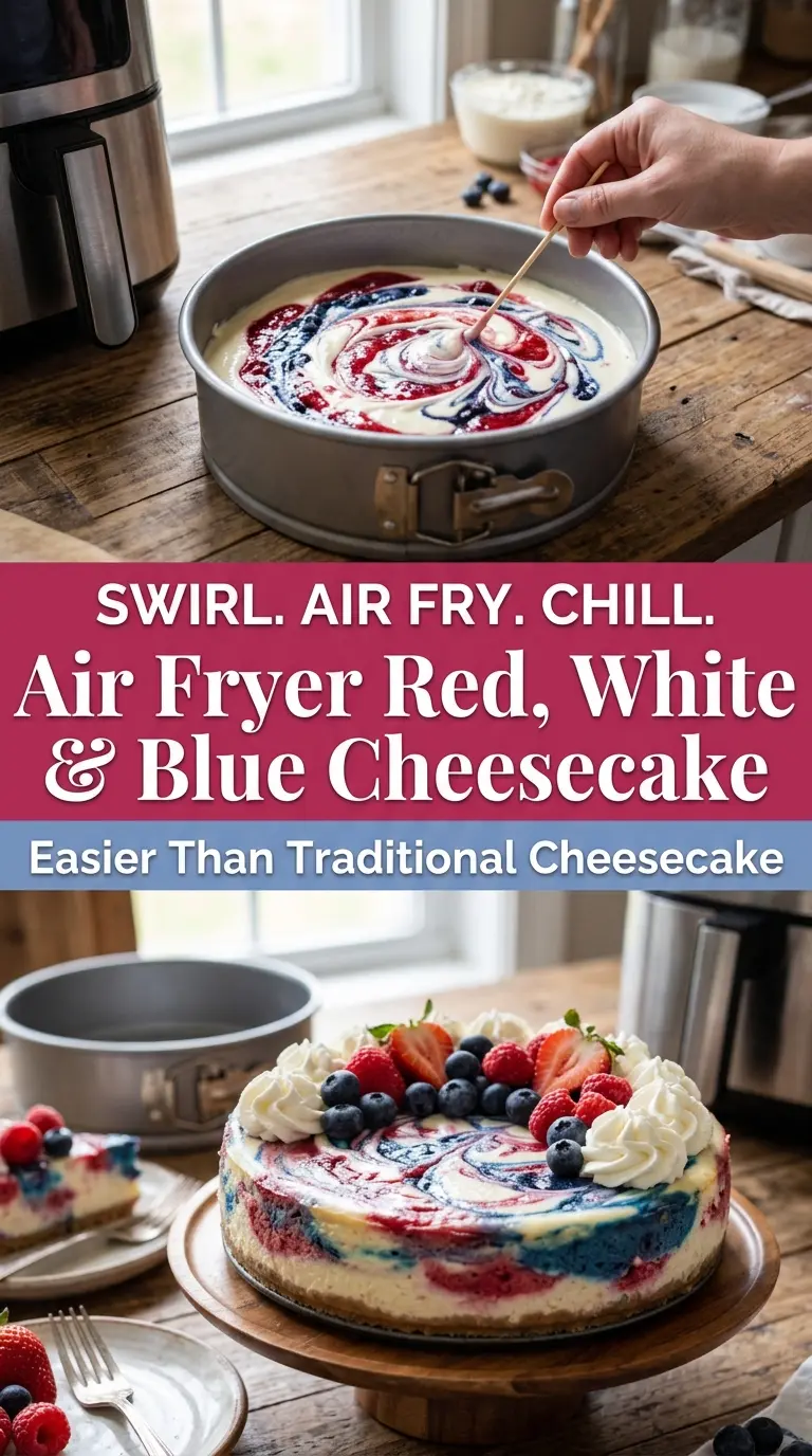 Air Fryer Red, White and Blue Cheesecake creamy festive