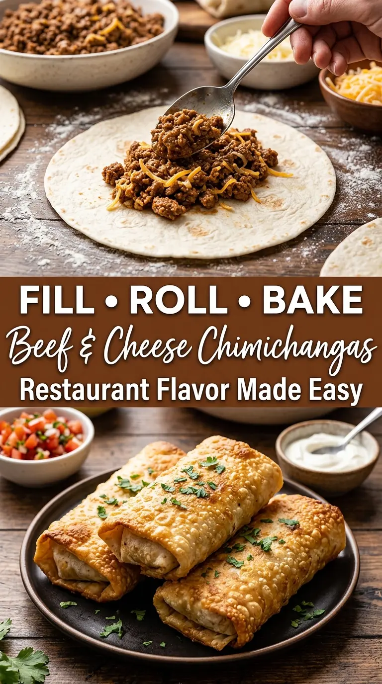 Beef and Cheese Chimichangas crispy melty Tex-Mex