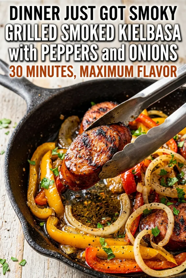 Grilled Smoked Kielbasa with Peppers and Onions