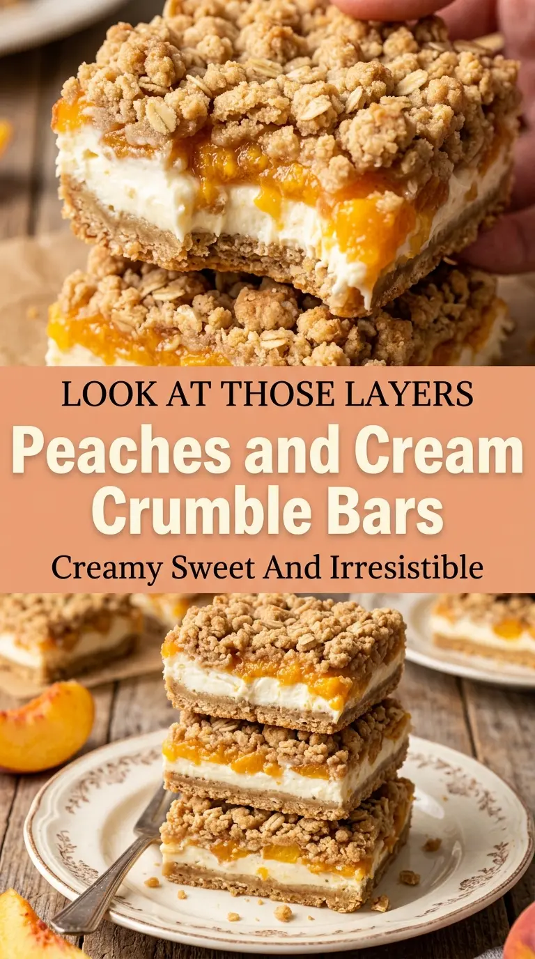 Peaches and Cream Crumble Bars, buttery peach cheesecake