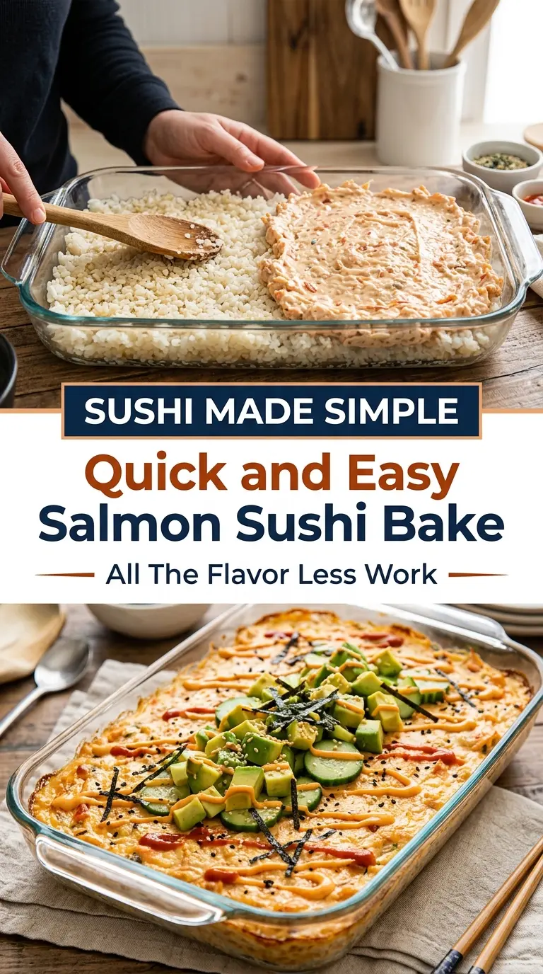 Quick and Easy Salmon Sushi Bake, creamy salmon, seasoned rice