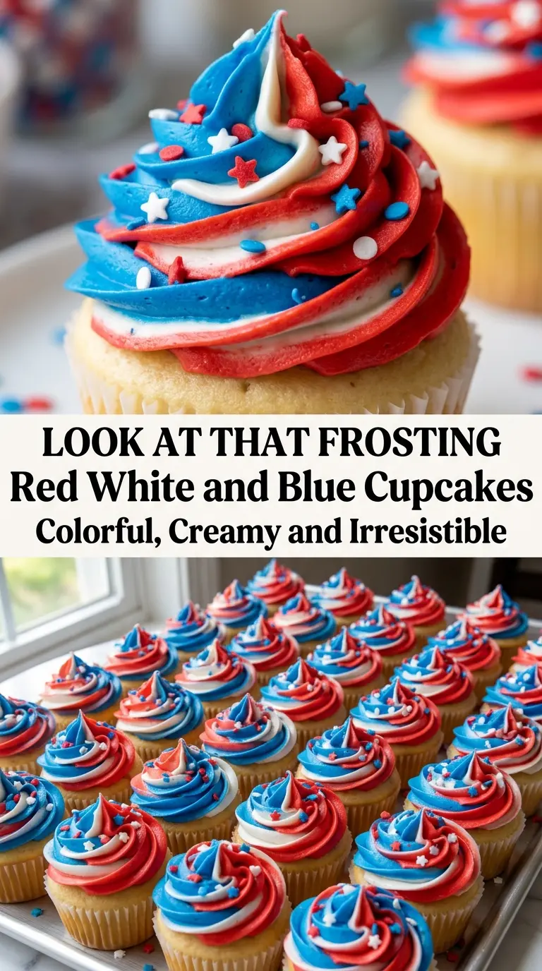 Red White and Blue Cupcakes patriotic vanilla swirls