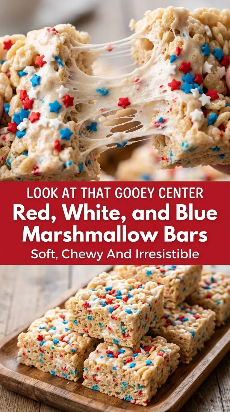 Red, White, and Blue Marshmallow Bars gooey patriotic no-bake