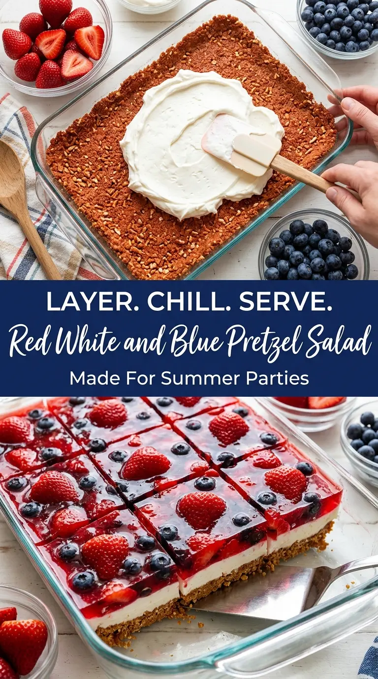 Red White and Blue Pretzel Salad patriotic berry creamy