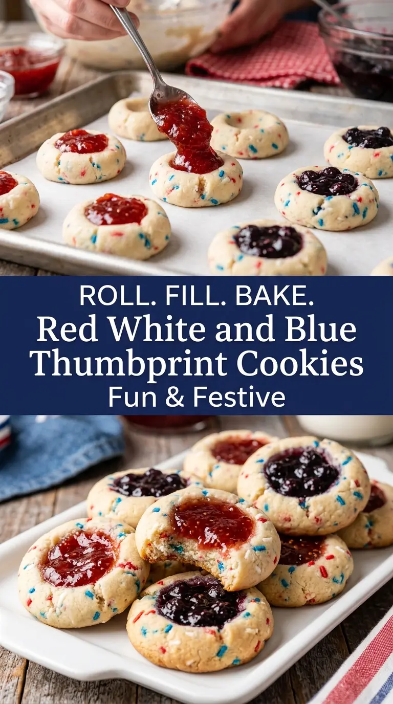 Red White and Blue Thumbprint Cookies with a Cake mix