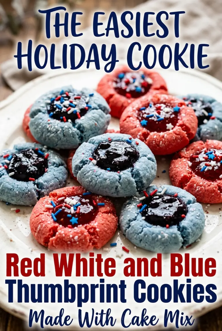 Red White and Blue Thumbprint Cookies with a Cake Mix