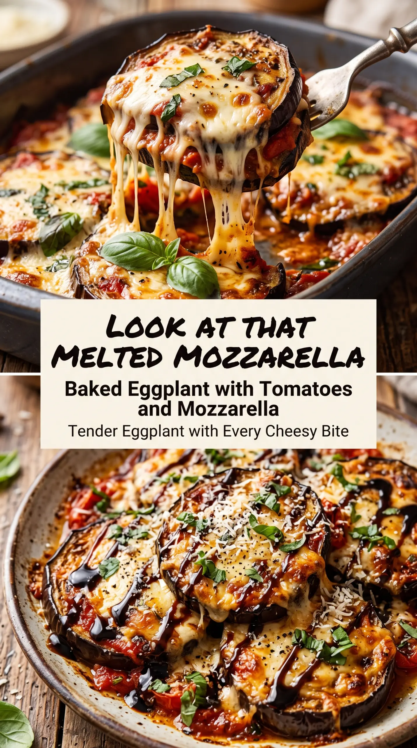 Baked Eggplant with Tomatoes and Mozzarella fresh, cheesy, roasted