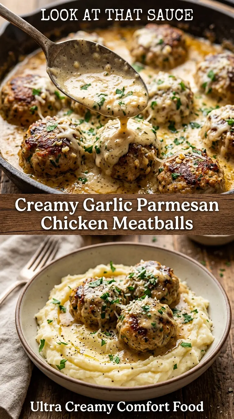 Creamy Garlic Parmesan Chicken Meatballs juicy saucy comforting