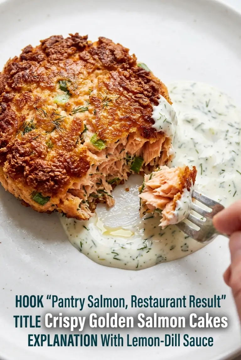 Crispy Golden Salmon Cakes with Lemon-Dill Sauce