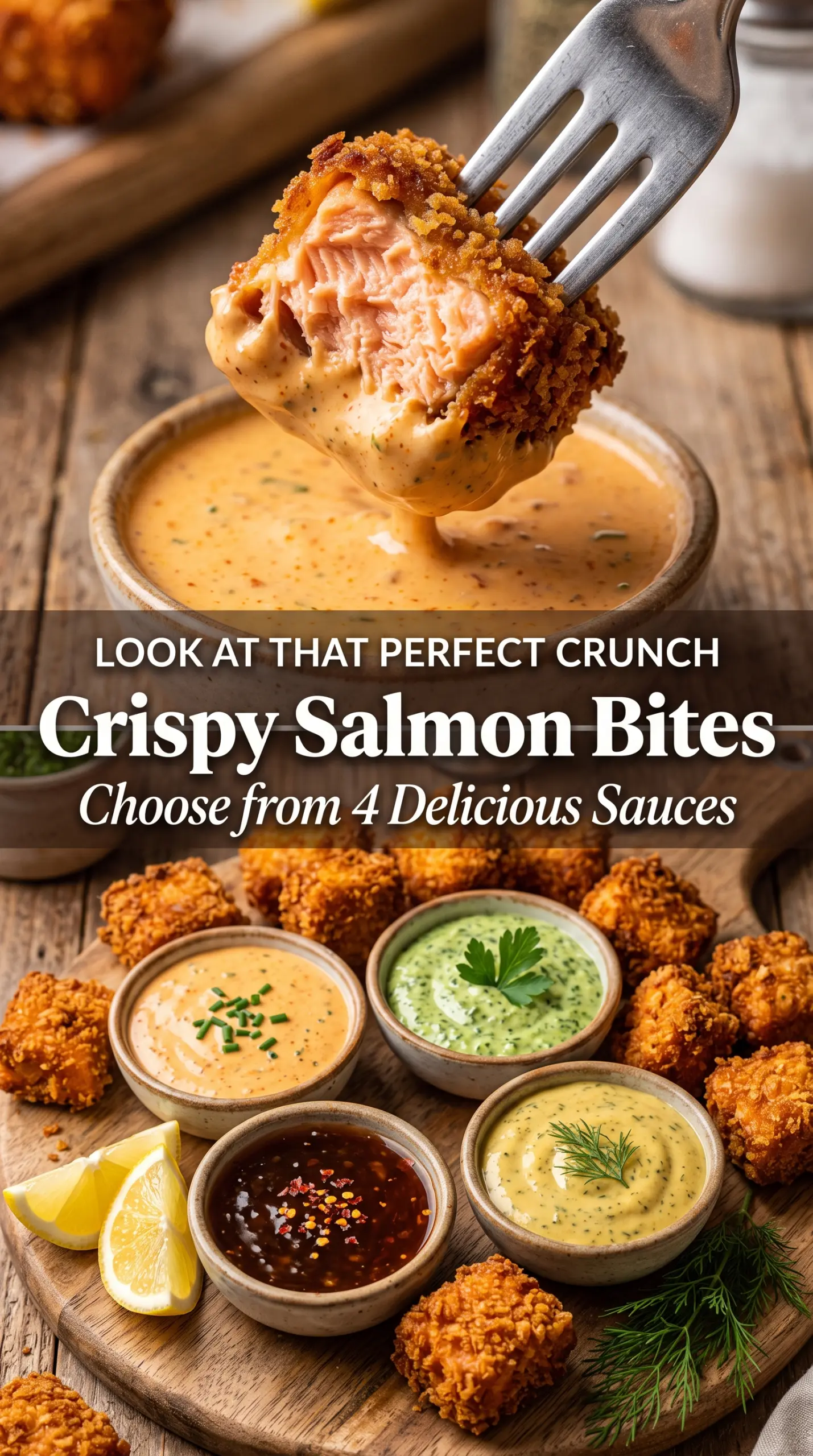 Crispy Salmon Bites with 4 Easy Dipping Sauces golden flaky