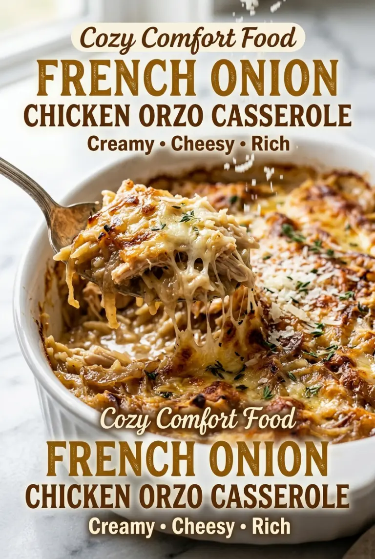 French Onion Chicken Orzo Casserole