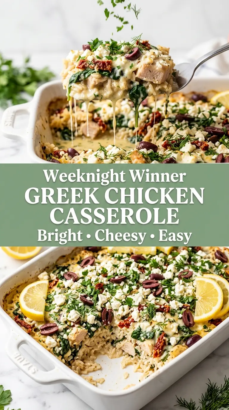 Greek Chicken Casserole lemony feta spinach